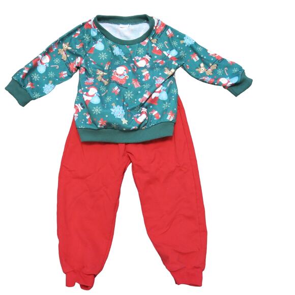 Toddler Boys Christmas Outfit Pants Shirt Size 2/3 Year Green Red Santa Winter - Picture 1 of 11